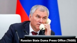 Russia - Speaker Vyacheslav Volodin chairs a session of the Russian State Duma, October 27, 2022.