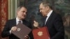 Russia - Russian Foreign Minister Sergey Lavrov, right, and Azerbaijan's Foreign Minister Jeyhun Bayramov attend a signing ceremony following their talks in Moscow, December 5, 2022.. 