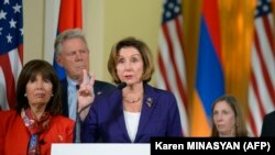 ARMENIA - U.S. House Speaker Nancy Pelosi holds a press conference in the Parliament in Yerevan on September 18, 2022.