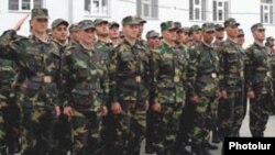 Armenia -- Soldiers lined up on a parade ground.