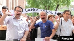 Armenia -- A protest outside parliament against a government bill on foreign-language schools, 10June 2010.