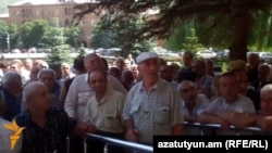 Armenia - Chemical plant workers rally in Vanadzor to demand their back wages, 27Aug2014.
