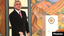 Armenia - Serzh Sarkisian, incumbent President, casts his vote at the presidential election in Armenia, Yerevan,18Feb2013
