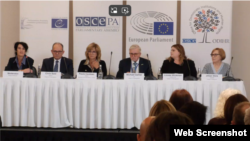 Captură de la briefingul de presă al misiunii internaționale de observare a alegerilor comună, organizată de OSCE/ODIHR, OSCE PA, APCE și Parlamentul European.