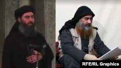 ДАИШ экстремистік тобы басшысы Әбу Бәкір әл-Бағдадидің 2014 (сол жақта) және 2019 жылдары жарияланған видеолардағы бейнесі.