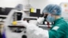 Russia -- A scientist examines COVID-19 infected cells under a microscope during research for a vaccine against the coronavirus at a laboratory of BIOCAD biotechnology company in Saint Petersburg, May 20, 2020.