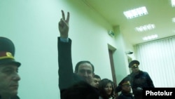 Armenia - Opposition leader Nikol Pashinian greets supporters as he is sentenced to seven years in prison on controversial charges,19Jan,2010
