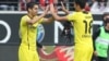 Germany - Borussia Dortmund's Armenian midfielder Henrikh Mkhitaryan (L) celebrates with Turkish teammate Nuri Sahin after scoring against Eintracht Frankfurt, Frankfurt am Main,1Sep2013. 