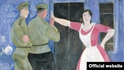 Александр Шевченко. Солдатский флирт (Солдаты с горничной). 1915-1916 Бумага, гуашь