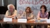 Прес-конференција по повод одржувањето на шестото по ред издание на Фестивалот на француски филм. Јордан Плевнеш, почесен претседател на фестивалот, Елизабета Канческа Милевска, министерка за култура и Лоренс Оер, амбасадорка на Франција во Македонија. 