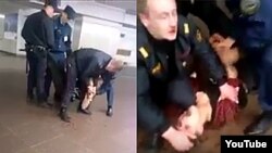 Кадры жорсткага затрыманьня ў менскім мэтро маладога чалавека, якія зрабіла Людміла Сінюк